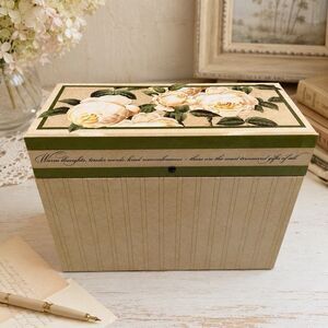 Vintage Hallmark Greeting Card Organizer Box Floral Roses Dividers 2005